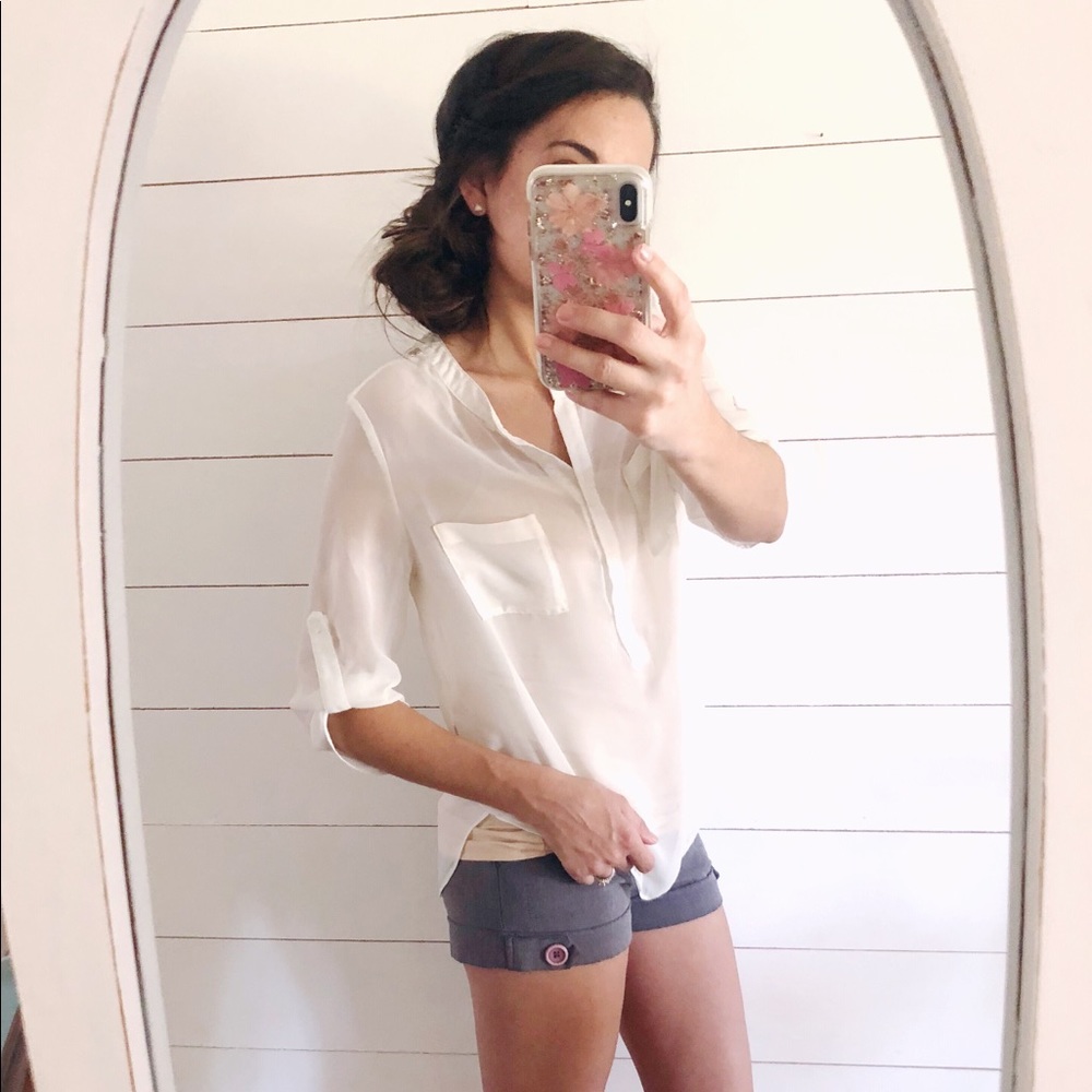 Sheer white lace top for office